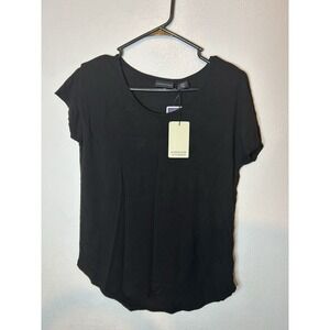 Adrienne Vittadini Black Modal Blend Scoop Neck Tee NWT Women's XS Luxury Soft
